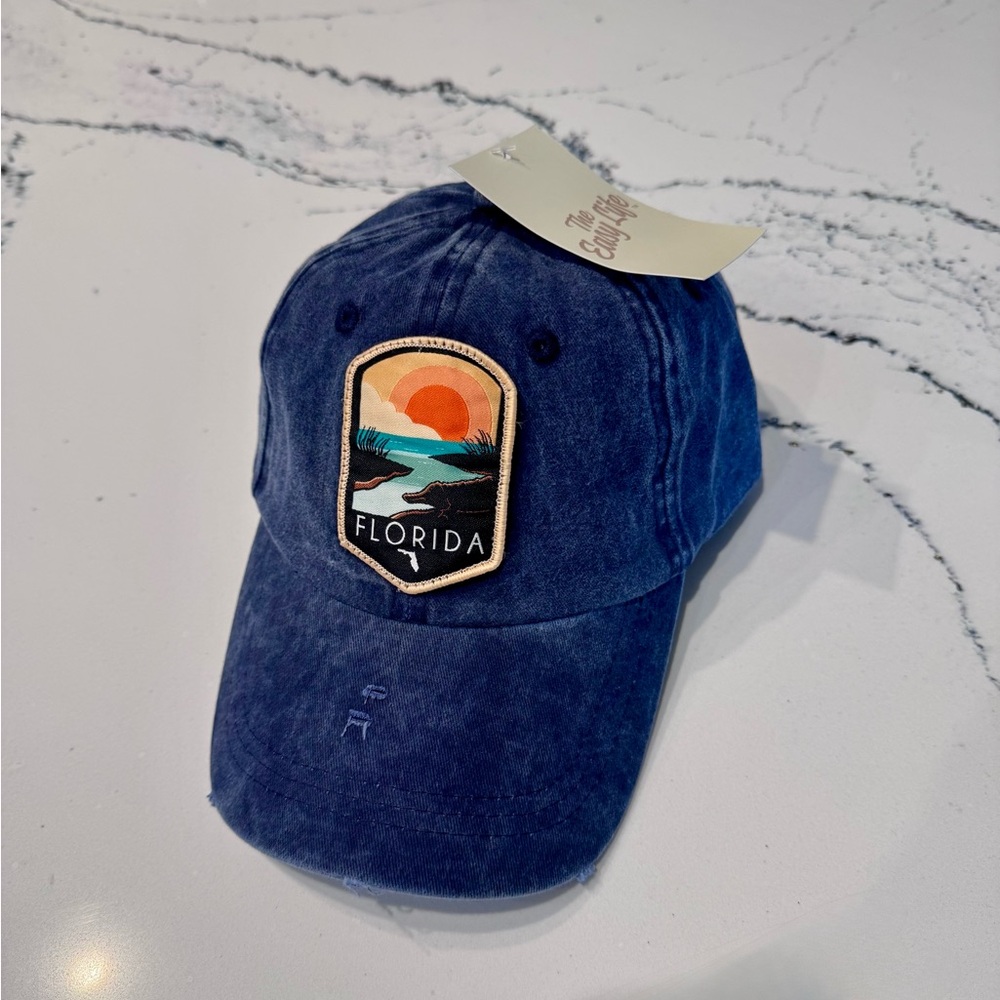 Florida Sunset Patch Baseball Cap The Easy Life Adjustable Strap Blue Hat NWT